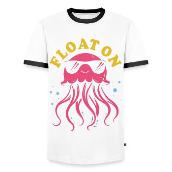 Float on, Qualle mit Tentakeln, Meeresbewohner - Männer Kontrast-T-Shirt - Weiß/Schwarz - Vorne - AI Model Female 172 light (172cm) & AI Model Male 178 dark (178cm)