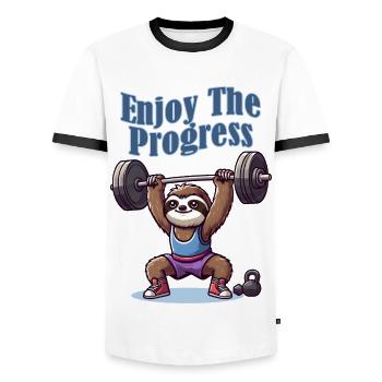 Sloth Enjoy The progress Funny Animals - Men's Ringer Shirt - white/black - Front - AI Model Female 172 light (172cm) & AI Model Male 178 dark (178cm)