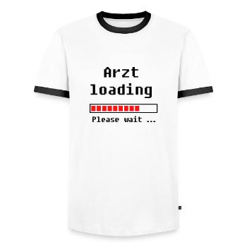 Doctor loading - Étudiant en médecine étudiant en médecine - T-shirt contrasté Homme - blanc/noir - Devant - AI Model Female 172 light (172cm) & AI Model Male 178 dark (178cm)