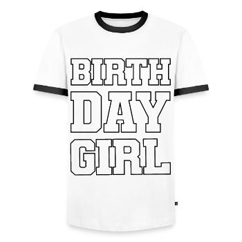 Fille d’anniversaire - T-shirt contrasté Homme - blanc/noir - Devant - AI Model Female 172 light (172cm) & AI Model Male 178 dark (178cm)