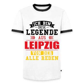 Stadt Leipzig Deutschland Legende Spruch - Männer Kontrast-T-Shirt - Weiß/Schwarz - Vorne - AI Model Female 172 light (172cm) & AI Model Male 178 dark (178cm)
