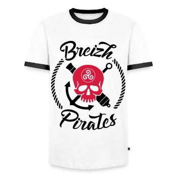 Breizh Pirates - T-shirt contrasté Homme - blanc/noir - Devant - AI Model Female 172 light (172cm) & AI Model Male 178 dark (178cm)