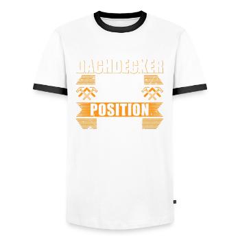 Dachdecker - Ich kann in jeder Position nageln! - Männer Kontrast-T-Shirt - Weiß/Schwarz - Vorne - AI Model Female 172 light (172cm) & AI Model Male 178 dark (178cm)