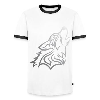 Howling Wolf - Funny Graphic Silvered Wolf Design - Männer Kontrast-T-Shirt - Weiß/Schwarz - Vorne - AI Model Female 172 light (172cm) & AI Model Male 178 dark (178cm)