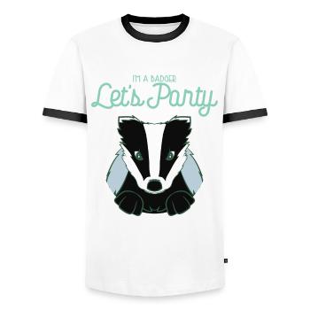 Je suis un blaireau faisons la fête - T-shirt contrasté Homme - blanc/noir - Devant - AI Model Female 172 light (172cm) & AI Model Male 178 dark (178cm)