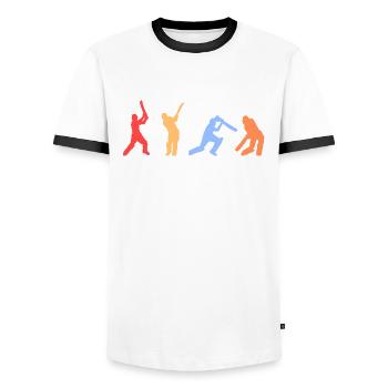 Retro vintage colors cricket players - Men's Ringer Shirt - white/black - Front - AI Model Female 172 light (172cm) & AI Model Male 178 dark (178cm)