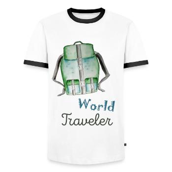 Camping Rucksack Outdoor Wandern Bild Backpack - Männer Kontrast-T-Shirt - Weiß/Schwarz - Vorne - AI Model Female 172 light (172cm) & AI Model Male 178 dark (178cm)