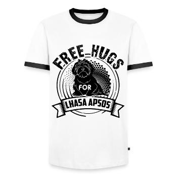 T-shirt câlins gratuits pour Lhasa Apsos - T-shirt contrasté Homme - blanc/noir - Devant - AI Model Female 172 light (172cm) & AI Model Male 178 dark (178cm)