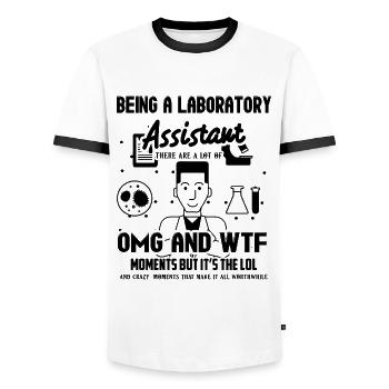 Être un assistant de laboratoire Chemises - T-shirt contrasté Homme - blanc/noir - Devant - AI Model Female 172 light (172cm) & AI Model Male 178 dark (178cm)