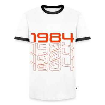 1984 year of birth vintage - Men's Ringer Shirt - white/black - Front - AI Model Female 172 light (172cm) & AI Model Male 178 dark (178cm)