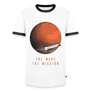 The Mars The Mission - Space Adventure - Rocket - Men's Ringer Shirt - white/black - Front - AI Model Female 172 light (172cm) & AI Model Male 178 dark (178cm)