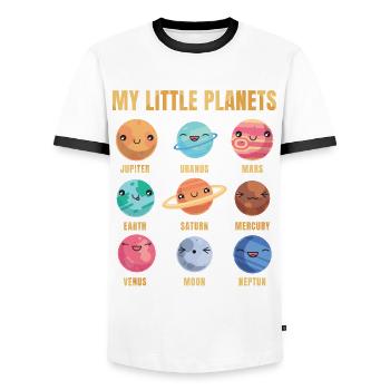 Solar System - Cute Planets - Planet - Galaxy - Männer Kontrast-T-Shirt - Weiß/Schwarz - Vorne - AI Model Female 172 light (172cm) & AI Model Male 178 dark (178cm)