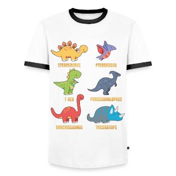 Types Of Dinosaurs Dino Identification - Cute - Men's Ringer Shirt - white/black - Front - AI Model Female 172 light (172cm) & AI Model Male 178 dark (178cm)