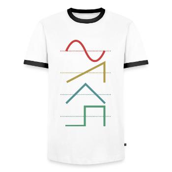 Vintage Analog Synthesizer Techno Waveform - Synth - Men's Ringer Shirt - white/black - Front - AI Model Female 172 light (172cm) & AI Model Male 178 dark (178cm)