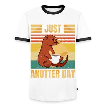 Funny Otter – Just Anotter Day - Retro Coffee - Männer Kontrast-T-Shirt - Weiß/Schwarz - Vorne - AI Model Female 172 light (172cm) & AI Model Male 178 dark (178cm)
