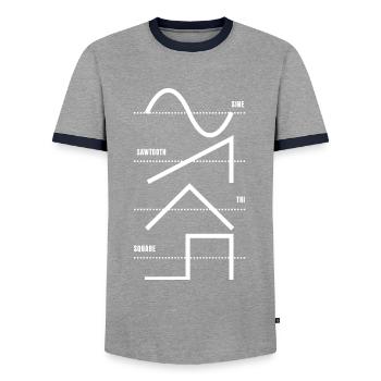 Vintage Analog Synthesizer Techno Waveform - Synth - Men's Ringer Shirt - grey/navy  - Front - AI Model Female 172 light (172cm) & AI Model Male 178 light (178cm)