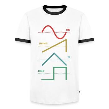 Vintage Analog Synthesizer Techno Waveform - Synth - Men's Ringer Shirt - white/black - Front - AI Model Female 172 light (172cm) & AI Model Male 178 dark (178cm)