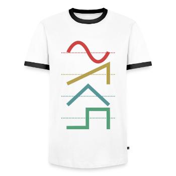Vintage Analog Synthesizer Techno Waveform - Synth - Men's Ringer Shirt - white/black - Front - AI Model Female 172 light (172cm) & AI Model Male 178 dark (178cm)