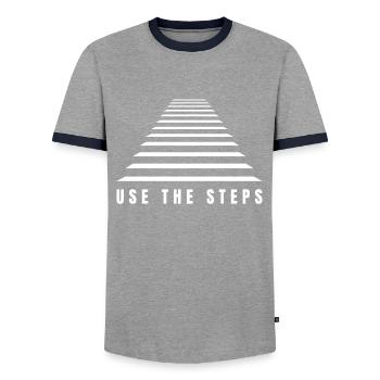 The Elevator Is Broken, Use The Steps - AA - T-shirt contrasté Homme - gris/marine  - Devant - AI Model Female 172 light (172cm) & AI Model Male 178 light (178cm)