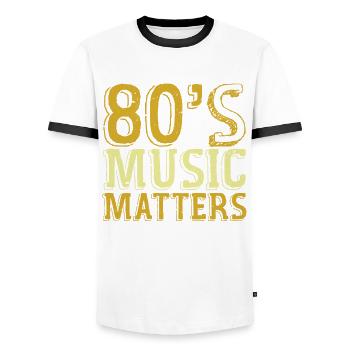 80s Music Rocks - Männer Kontrast-T-Shirt - Weiß/Schwarz - Vorne - AI Model Female 172 light (172cm) & AI Model Male 178 dark (178cm)