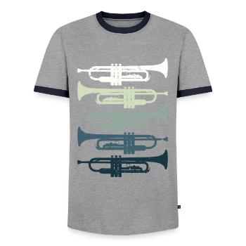 Trumpet Retro Jazz - Männer Kontrast-T-Shirt - Grau/Navy  - Vorne - AI Model Female 172 light (172cm) & AI Model Male 178 light (178cm)