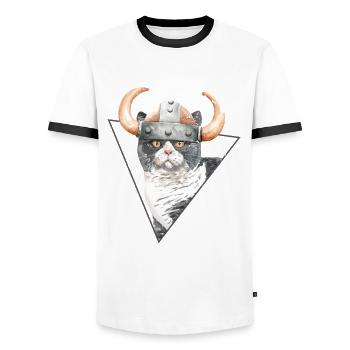 Viking Kitty Cat - Men's Ringer Shirt - white/black - Front - AI Model Female 172 light (172cm) & AI Model Male 178 dark (178cm)
