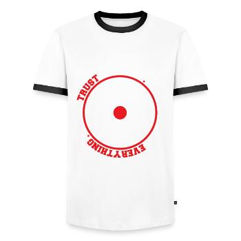 Never Trust An Atom They Make Up Everything - Men's Ringer Shirt - white/black - Front - AI Model Female 172 light (172cm) & AI Model Male 178 dark (178cm)