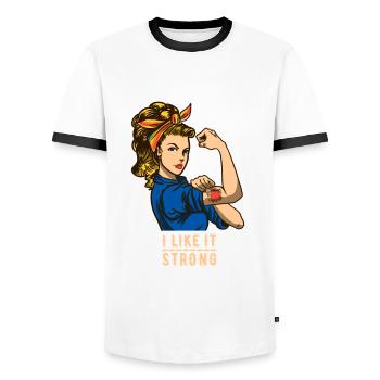 LGBTQ - Girl Tattoo Strong - Coffee Lover - Men's Ringer Shirt - white/black - Front - AI Model Female 172 light (172cm) & AI Model Male 178 dark (178cm)