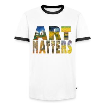 Art Matters Van Gogh Collage - Men's Ringer Shirt - white/black - Front - AI Model Female 172 light (172cm) & AI Model Male 178 dark (178cm)