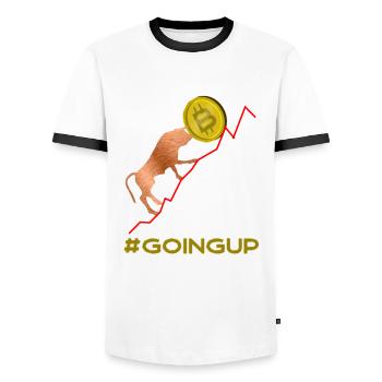 Bitcoin - Bull Going Up - NYSE - Men's Ringer Shirt - white/black - Front - AI Model Female 172 light (172cm) & AI Model Male 178 dark (178cm)