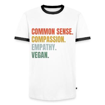 Go Vegan - Be Kind - Planet Earth Day - Vegetarian - Männer Kontrast-T-Shirt - Weiß/Schwarz - Vorne - AI Model Female 172 light (172cm) & AI Model Male 178 dark (178cm)