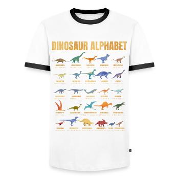 Dinosaur Alphabet - Types Of Dinosaurs - Dino - Men's Ringer Shirt - white/black - Front - AI Model Female 172 light (172cm) & AI Model Male 178 dark (178cm)