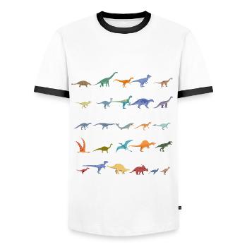 Dinosaur Alphabet - Types Of Dinosaurs - Dino - Men's Ringer Shirt - white/black - Front - AI Model Female 172 light (172cm) & AI Model Male 178 dark (178cm)