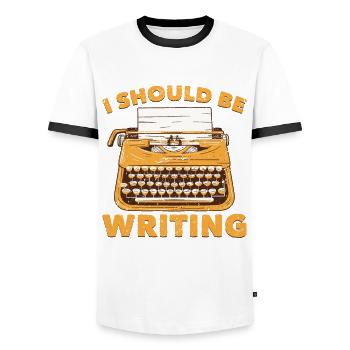 I Should Be Writing - Typewriter School - Männer Kontrast-T-Shirt - Weiß/Schwarz - Vorne - AI Model Female 172 light (172cm) & AI Model Male 178 dark (178cm)