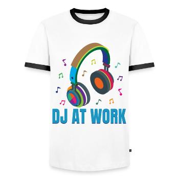 Disc Jockey - DJ At Work - Groovy Funky Vintage - - T-shirt contrasté Homme - blanc/noir - Devant - AI Model Female 172 light (172cm) & AI Model Male 178 dark (178cm)