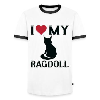 Ich Liebe Meine Ragdoll-Katze - Männer Kontrast-T-Shirt - Weiß/Schwarz - Vorne - AI Model Female 172 light (172cm) & AI Model Male 178 dark (178cm)