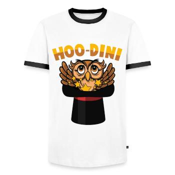 Magic - HOO-DINI - Owl Trick - Magician - Men's Ringer Shirt - white/black - Front - AI Model Female 172 light (172cm) & AI Model Male 178 dark (178cm)