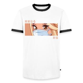 Anime Girl Eyes - Japan Culture Art - Japanese - T-shirt contrasté Homme - blanc/noir - Devant - AI Model Female 172 light (172cm) & AI Model Male 178 dark (178cm)
