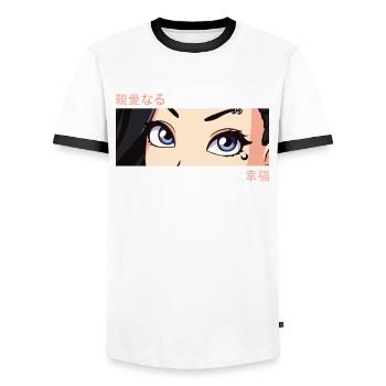 Anime Girl Eyes - Japan Culture Art - Japanese - T-shirt contrasté Homme - blanc/noir - Devant - AI Model Female 172 light (172cm) & AI Model Male 178 dark (178cm)
