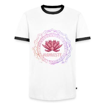 Yoga - Namaste Meditate Flower - Studio - Männer Kontrast-T-Shirt - Weiß/Schwarz - Vorne - AI Model Female 172 light (172cm) & AI Model Male 178 dark (178cm)
