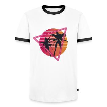 80er Retro Palmen Shirt - Männer Kontrast-T-Shirt - Weiß/Schwarz - Vorne - AI Model Female 172 light (172cm) & AI Model Male 178 dark (178cm)