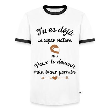 Veux-tu devenir mon super parrain ! Super motard - T-shirt contrasté Homme - blanc/noir - Devant - AI Model Female 172 light (172cm) & AI Model Male 178 dark (178cm)