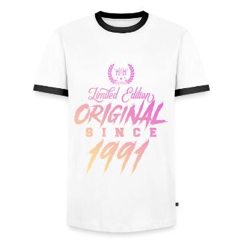 1991 limited edition original - Männer Kontrast-T-Shirt - Weiß/Schwarz - Vorne - AI Model Female 172 light (172cm) & AI Model Male 178 dark (178cm)