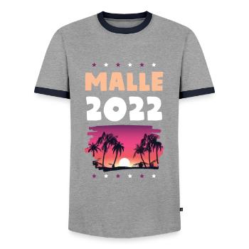 Malle 2022 - Men's Ringer Shirt - grey/navy  - Front - AI Model Female 172 light (172cm) & AI Model Male 178 light (178cm)