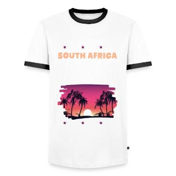South Africa 2022 - Männer Kontrast-T-Shirt - Weiß/Schwarz - Vorne - AI Model Female 172 light (172cm) & AI Model Male 178 dark (178cm)