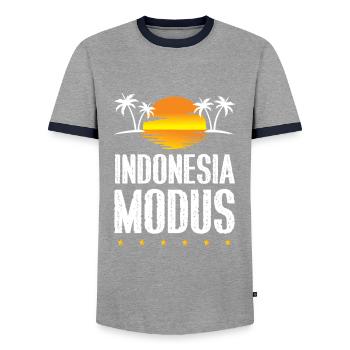 Indonesia Mode - Men's Ringer Shirt - grey/navy  - Front - AI Model Female 172 light (172cm) & AI Model Male 178 light (178cm)