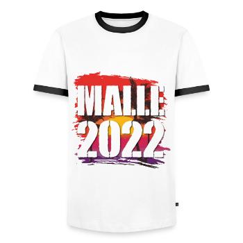 Malle 2022 - Men's Ringer Shirt - white/black - Front - AI Model Female 172 light (172cm) & AI Model Male 178 dark (178cm)