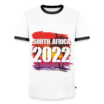 South Africa 2022 - Männer Kontrast-T-Shirt - Weiß/Schwarz - Vorne - AI Model Female 172 light (172cm) & AI Model Male 178 dark (178cm)