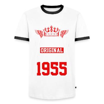 Édition limitée 1955 - T-shirt contrasté Homme - blanc/noir - Devant - AI Model Female 172 light (172cm) & AI Model Male 178 dark (178cm)
