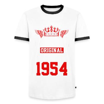 1954 limited edition - Men's Ringer Shirt - white/black - Front - AI Model Female 172 light (172cm) & AI Model Male 178 dark (178cm)